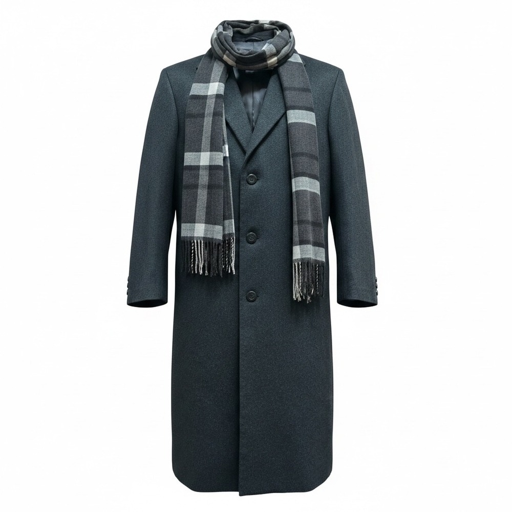 Pronto Moda Italia Harvard Cashmere Lambswool Overcoat Charcoal Grey Scarf 46L